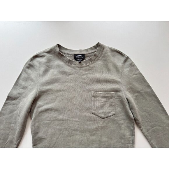 APC Worker Crew Neck Sage Green Cotton Terry Pocket Sweatshirt, Size XS - Picture 4 of 10